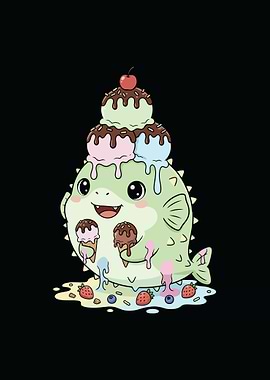 Ice cream pufferfish dripping