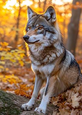 Wolf in Autumn Forest