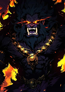 Fierce Gorilla Warrior in Fiery Backdrop