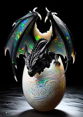Dragon Hatching from Opal Egg