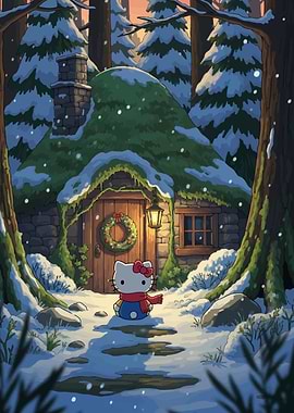 Hello Kitty Winter Cottage Scene