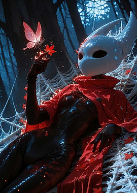 Hornet from Hollow Knight in forest