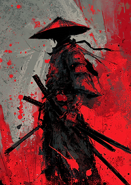 Samurai Warrior with Katana in Red