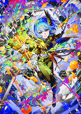 Anime Girl in Abstract Digital World