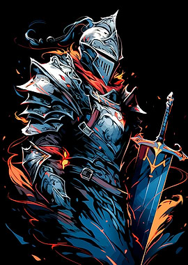 Armored Knight with Sword Digital Art