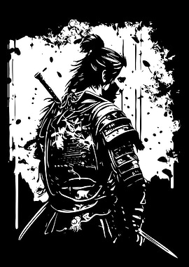 Samurai Warrior Black and White Art