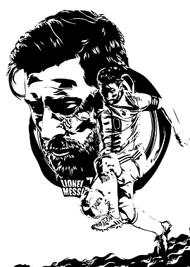 Lionel Messi Black and White Portrait