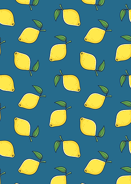 Lemon Pattern on Blue Background