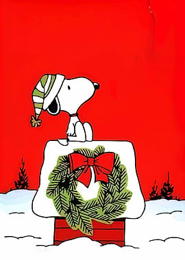 Snoopy Christmas with Wreath and Hat