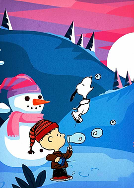 Peanuts Winter Scene with Bubbles