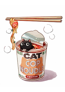 Cat Cop Noodle Cup Illustration