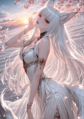 Anime Fox Girl in White Dress