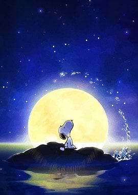 Snoopy under the moonlit sky