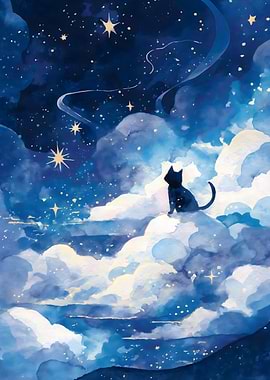 Cat in the Starry Sky Painting