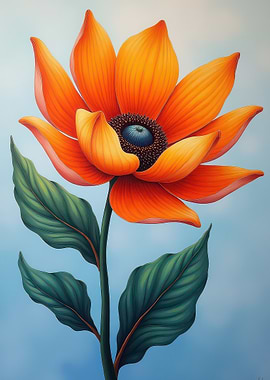 Orange Flower with Green Leaves