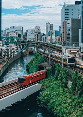Urban Trainscape in Tokyo, Japan