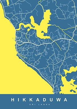 Hikkaduwa, Sri Lanka Map Art