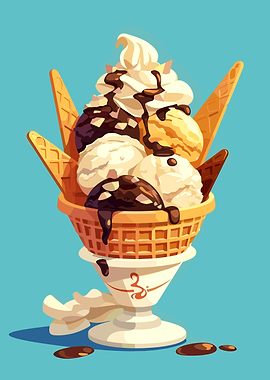 Ice Cream Sundae with Waffle Cones