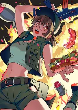 Anime Girl with Gun and Sandwich