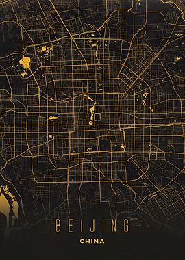 Beijing, China City Map Artwork - Modern Minimalist Street Map of Beijing's Iconic Urban Landscape