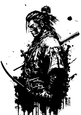 Black and White Samurai Illustration