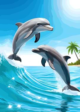 Dolphins jumping in the ocean