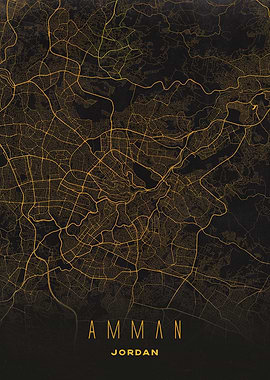 Amman, Jordan City Map Artwork - Modern Minimalist Street Map of Amman's Iconic Urban Landscape