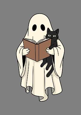 Ghost reading with black cat