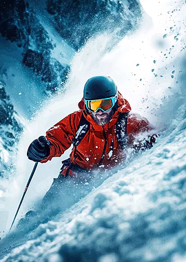 Skier Action Snowy Mountain