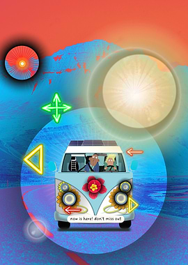 Cartoon Van Trip with Psychedelic Elements