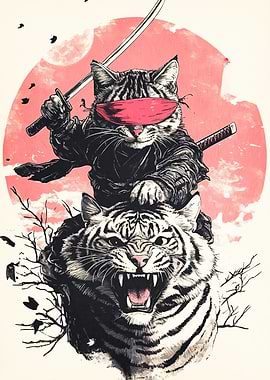 Ninja Cat Riding Tiger