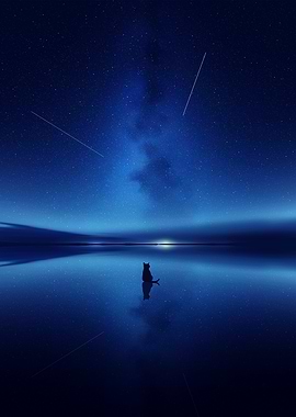 Cat gazing at the starry night