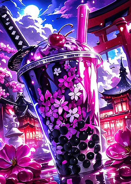 Sakura Boba Tea with Katana