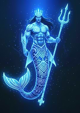 Blue Merman King with Trident