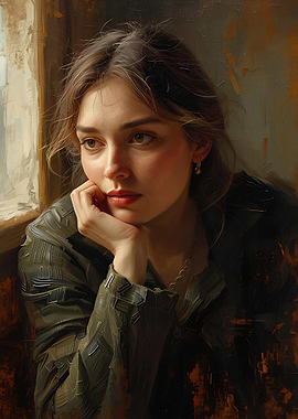 Pensive Woman by the Window Painting