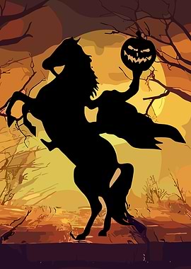 Headless Horseman with Pumpkin Silhouette