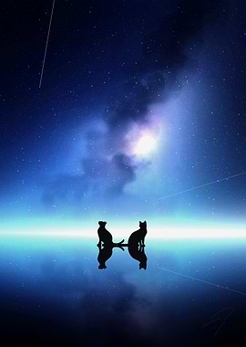 Cats gazing at the starry sky