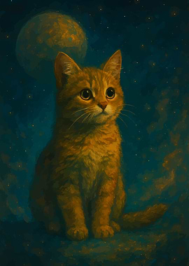 Orange Cat Under Moonlight Painting