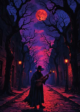 Dark Musician in a Spooky Alley