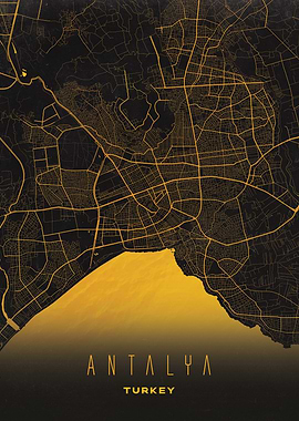 Antalya, Turkey City Map Artwork - Modern Minimalist Street Map of Antalya's Iconic Urban Landscape
