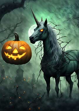 Nightmare Halloween Unicorn with Jack-o'-Lantern