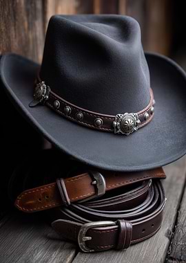 Cowboy Hat and Leather Belts Still Life