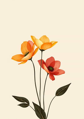 Floral Watercolor Painting with Orange Flowers