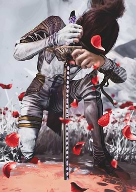 Warrior with Sword and Rose Petals