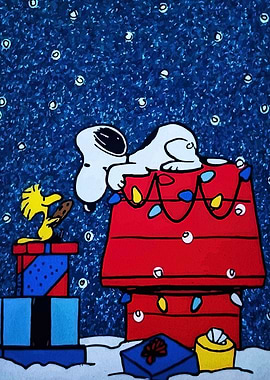 Snoopy and Woodstock Christmas Painting