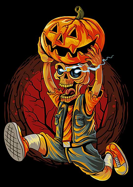 Skeleton with Pumpkin Head