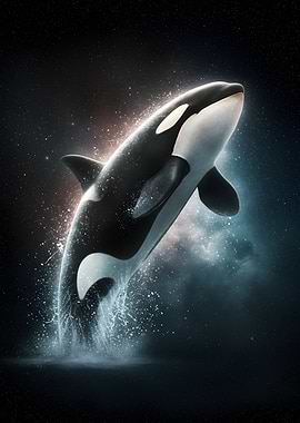 Leaping Orca in Starry Night