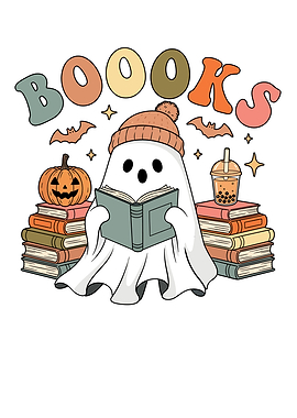 Ghost reading books with Halloween theme