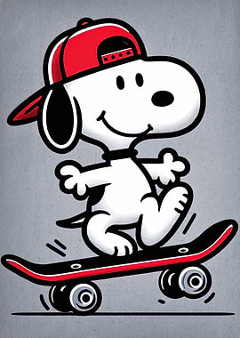 Snoopy on Skateboard with Red Cap