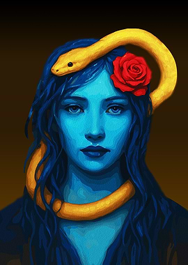 Blue Woman with Snake and Rose